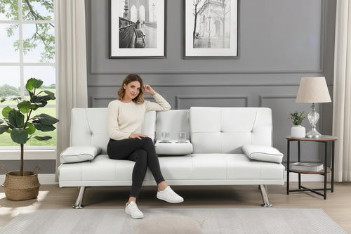 66.1 PVC-Zweiersofa mit Schlaffunktion, Holzrahmen und Edelstahlbeinen