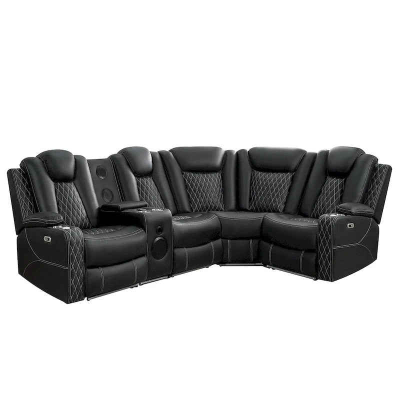 Sofá esquinero reclinable de lujo de 5 y 6 plazas con LED, USB, carga inalámbrica, Bluetooth y almacenamiento