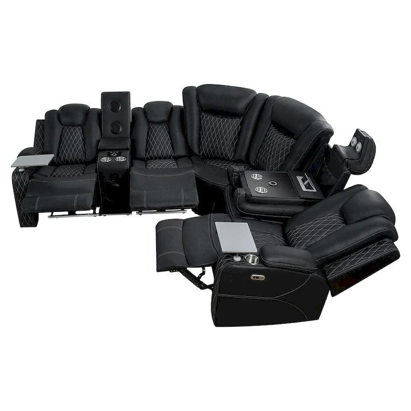 Sofá esquinero reclinable de lujo de 5 y 6 plazas con LED, USB, carga inalámbrica, Bluetooth y almacenamiento