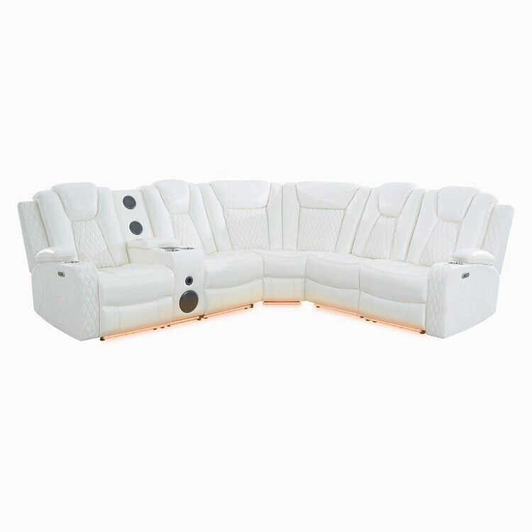 Sofá esquinero reclinable de lujo de 5 y 6 plazas con LED, USB, carga inalámbrica, Bluetooth y almacenamiento