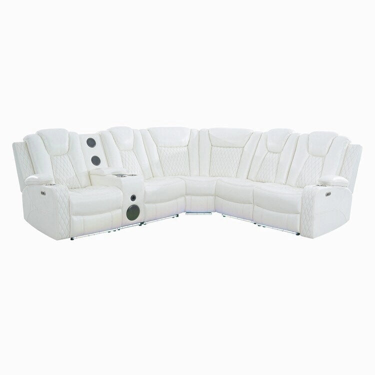 Sofá esquinero reclinable de lujo de 5 y 6 plazas con LED, USB, carga inalámbrica, Bluetooth y almacenamiento