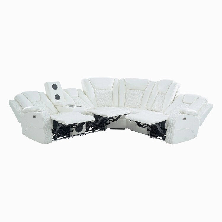 Sofá esquinero reclinable de lujo de 5 y 6 plazas con LED, USB, carga inalámbrica, Bluetooth y almacenamiento