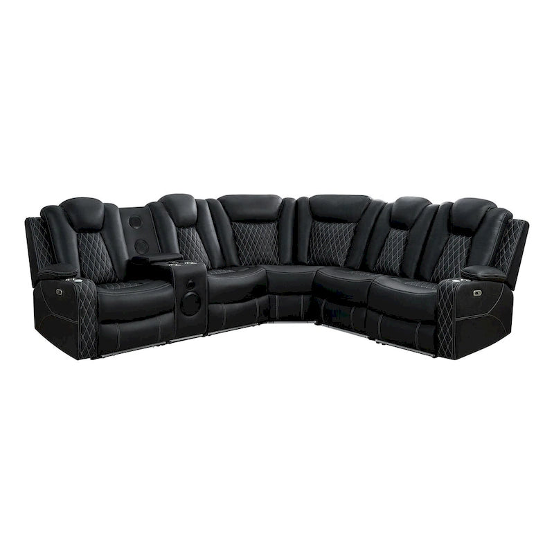 Sofá esquinero reclinable de lujo de 5 y 6 plazas con LED, USB, carga inalámbrica, Bluetooth y almacenamiento