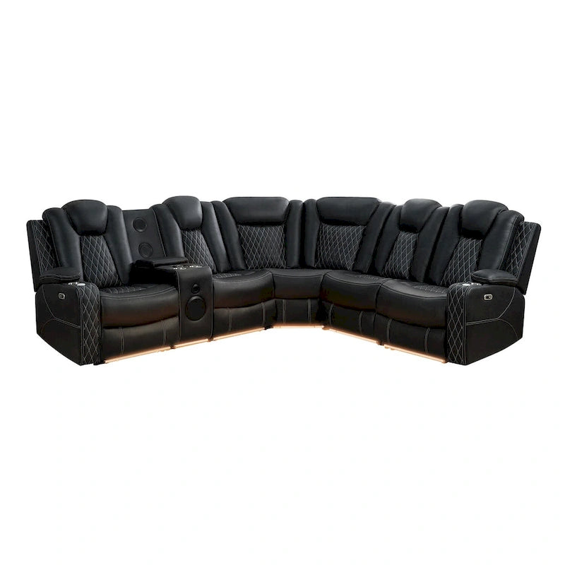 Sofá esquinero reclinable de lujo de 5 y 6 plazas con LED, USB, carga inalámbrica, Bluetooth y almacenamiento