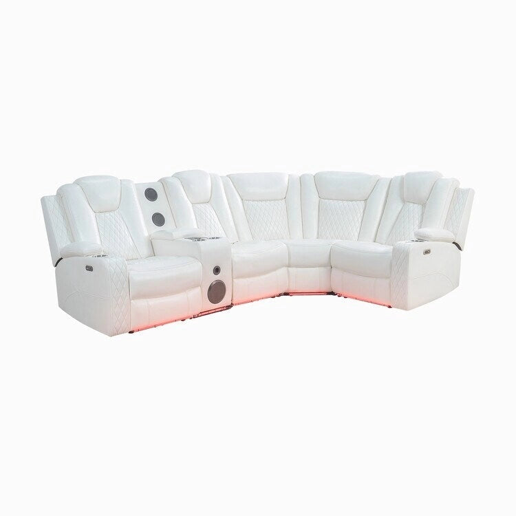 Sofá esquinero reclinable de lujo de 5 y 6 plazas con LED, USB, carga inalámbrica, Bluetooth y almacenamiento