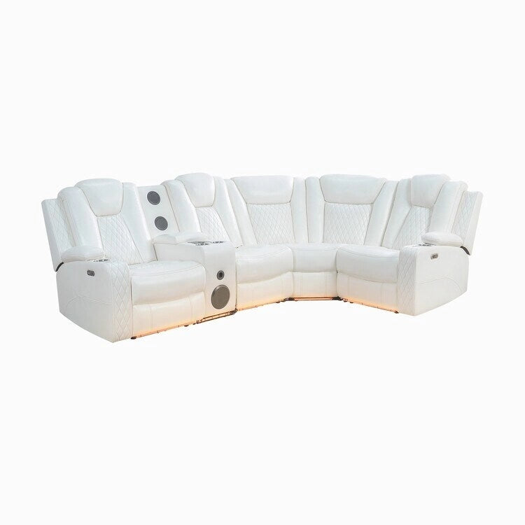 Sofá esquinero reclinable de lujo de 5 y 6 plazas con LED, USB, carga inalámbrica, Bluetooth y almacenamiento