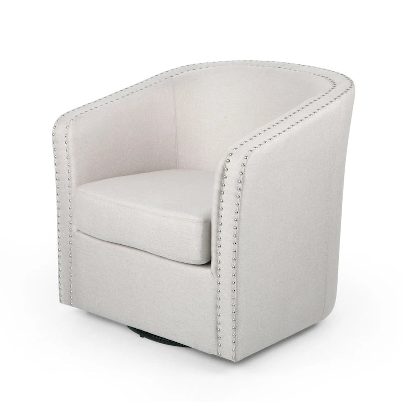 Sillón giratorio, estilo clásico de barril redondo, tela color beige trigo
