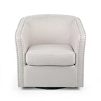 Sillón giratorio, estilo clásico de barril redondo, tela color beige trigo