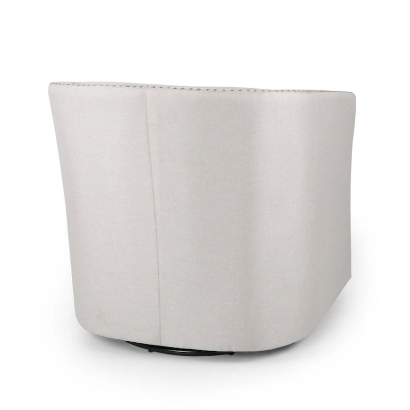 Sillón giratorio, estilo clásico de barril redondo, tela color beige trigo