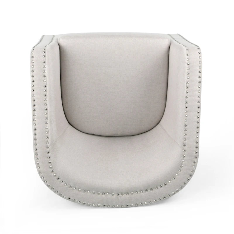 Sillón giratorio, estilo clásico de barril redondo, tela color beige trigo