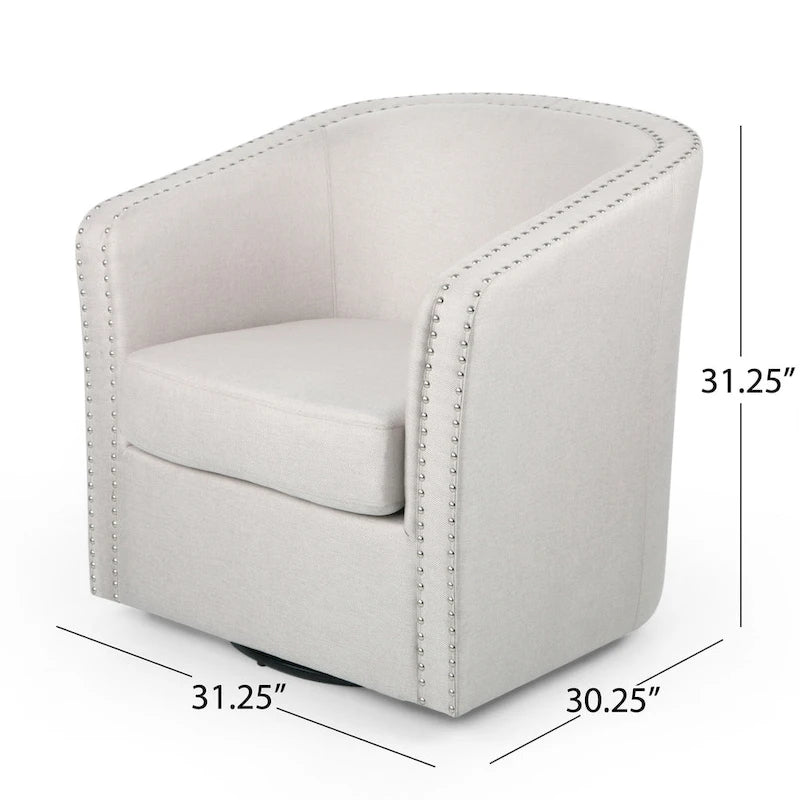 Sillón giratorio, estilo clásico de barril redondo, tela color beige trigo