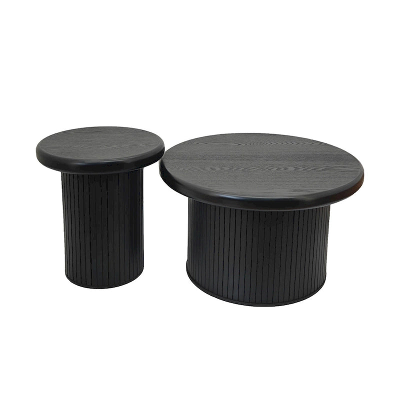 Mesa de centro redonda moderna, mesa doble con patas estriadas, para sala de estar