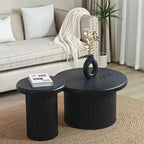 Mesa de centro redonda moderna, mesa doble con patas estriadas, para sala de estar