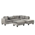 Sofá seccional moderno en L con otomana de almacenamiento, chaise reversible, dos almohadas y portavasos