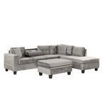 Sofá seccional moderno en L con otomana de almacenamiento, chaise reversible, dos almohadas y portavasos
