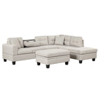 Sofá seccional moderno en L con otomana de almacenamiento, chaise reversible, dos almohadas y portavasos