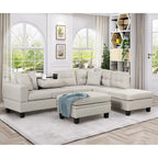 Sofá seccional moderno en L con otomana de almacenamiento, chaise reversible, dos almohadas y portavasos