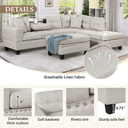Sofá seccional moderno en L con otomana de almacenamiento, chaise reversible, dos almohadas y portavasos