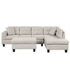 Sofá seccional moderno en L con otomana de almacenamiento, chaise reversible, dos almohadas y portavasos