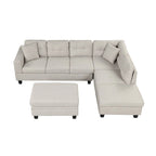 Sofá seccional moderno en L con otomana de almacenamiento, chaise reversible, dos almohadas y portavasos