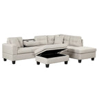 Sofá seccional moderno en L con otomana de almacenamiento, chaise reversible, dos almohadas y portavasos