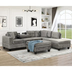 Sofá seccional moderno en L con otomana de almacenamiento, chaise reversible, dos almohadas y portavasos