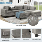 Sofá seccional moderno en L con otomana de almacenamiento, chaise reversible, dos almohadas y portavasos