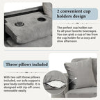Sofá seccional moderno en L con otomana de almacenamiento, chaise reversible, dos almohadas y portavasos