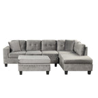 Sofá seccional moderno en L con otomana de almacenamiento, chaise reversible, dos almohadas y portavasos