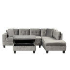 Sofá seccional moderno en L con otomana de almacenamiento, chaise reversible, dos almohadas y portavasos