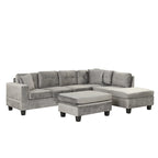 Sofá seccional moderno en L con otomana de almacenamiento, chaise reversible, dos almohadas y portavasos