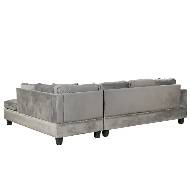 Sofá seccional moderno en L con otomana de almacenamiento, chaise reversible, dos almohadas y portavasos