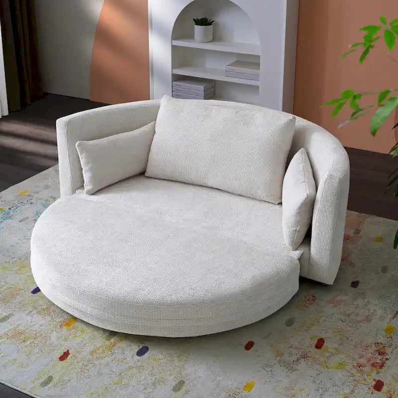 Cama Sillón Plegable de Lino, Sofá Cama para Suelo, Cama Circular, Sofá Futón Ajustable, Sofá Plegable Perezoso para Sala de Estar