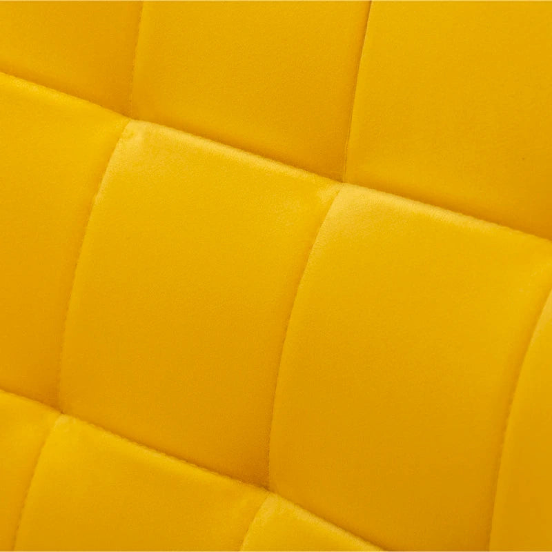 Sillón moderno amarillo de poliéster con botones capitoné y otomana con patas cónicas de madera