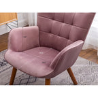 Sillón moderno amarillo de poliéster con botones capitoné y otomana con patas cónicas de madera