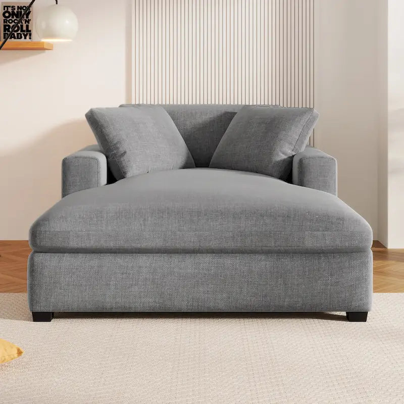 Tumbona moderna gris de 53.5 pulgadas con patas de madera maciza y almohadas para sala de estar
