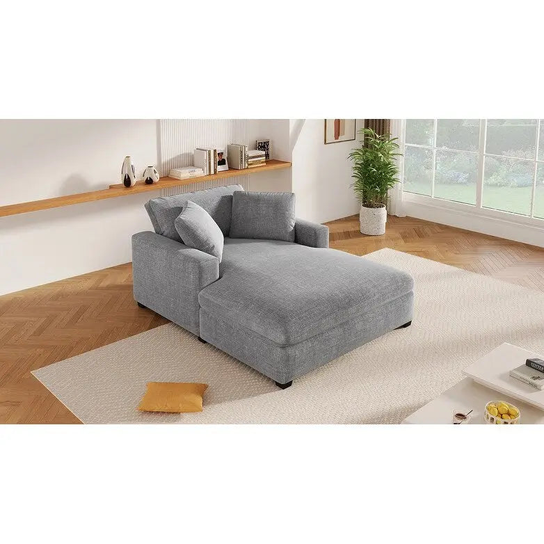 Tumbona moderna gris de 53.5 pulgadas con patas de madera maciza y almohadas para sala de estar
