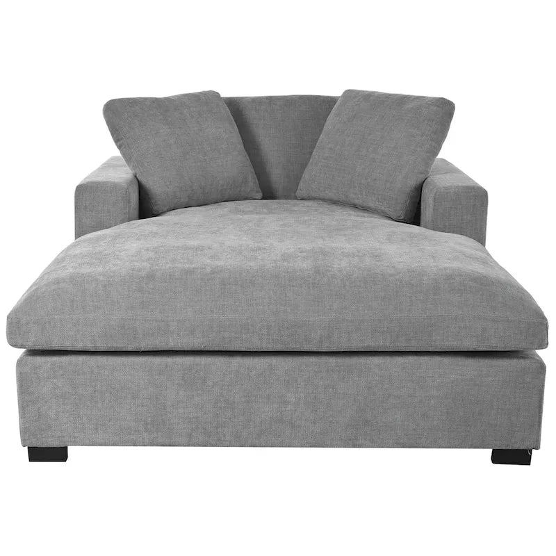 Tumbona moderna gris de 53.5 pulgadas con patas de madera maciza y almohadas para sala de estar