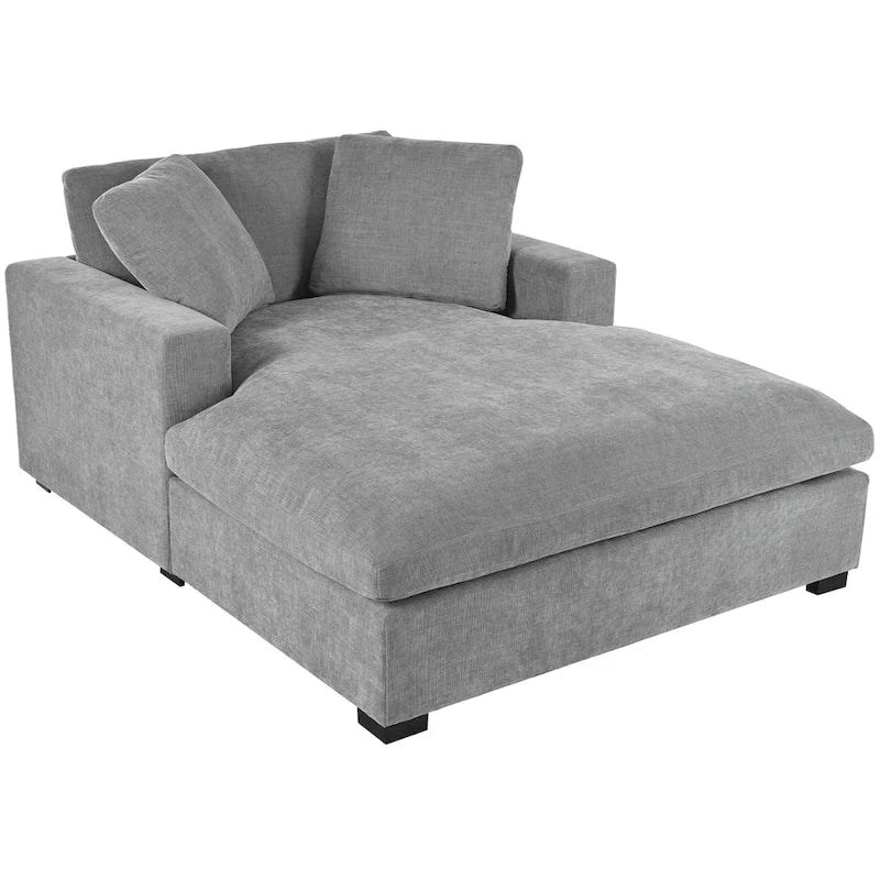 Tumbona moderna gris de 53.5 pulgadas con patas de madera maciza y almohadas para sala de estar