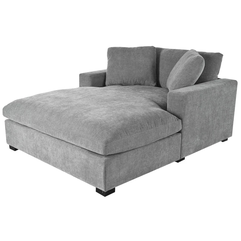 Tumbona moderna gris de 53.5 pulgadas con patas de madera maciza y almohadas para sala de estar