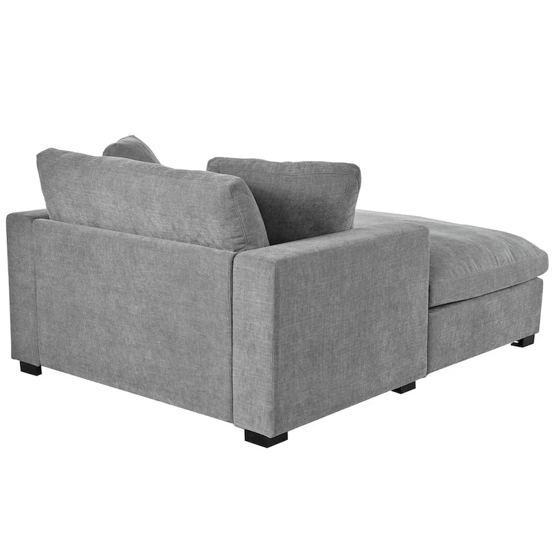 Tumbona moderna gris de 53.5 pulgadas con patas de madera maciza y almohadas para sala de estar