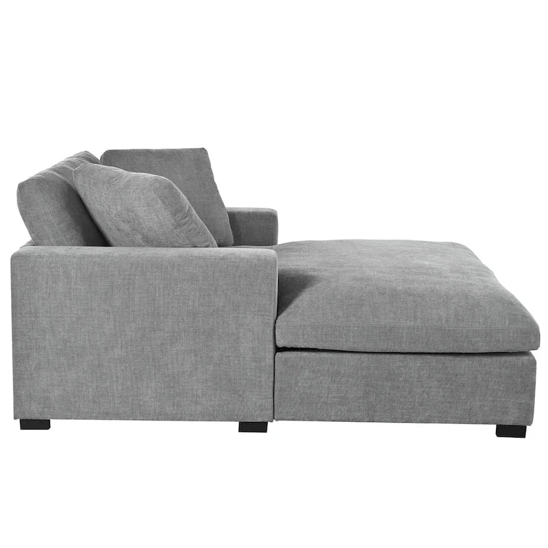 Tumbona moderna gris de 53.5 pulgadas con patas de madera maciza y almohadas para sala de estar