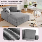 Tumbona moderna gris de 53.5 pulgadas con patas de madera maciza y almohadas para sala de estar