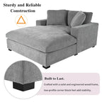 Tumbona moderna gris de 53.5 pulgadas con patas de madera maciza y almohadas para sala de estar