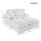 Tumbona moderna gris de 53.5 pulgadas con patas de madera maciza y almohadas para sala de estar