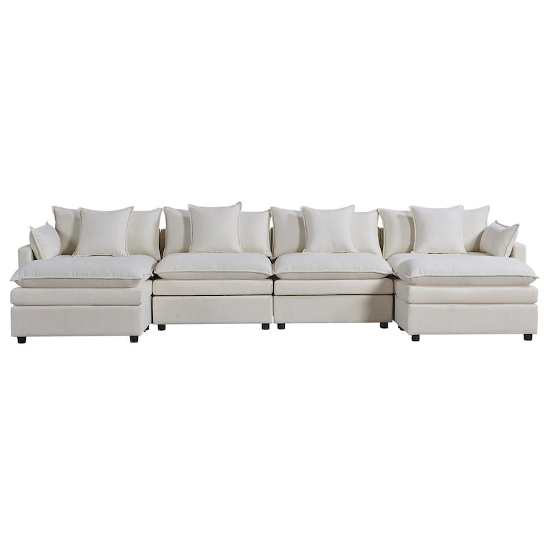 Amplio sofá seccional de chenilla en forma de U de 142.52" con cojines dobles, chaise convertible y otomanas