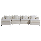 Amplio sofá seccional de chenilla en forma de U de 142.52" con cojines dobles, chaise convertible y otomanas
