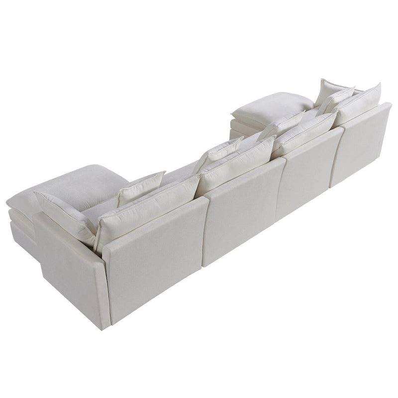 Amplio sofá seccional de chenilla en forma de U de 142.52" con cojines dobles, chaise convertible y otomanas