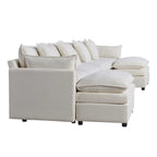 Amplio sofá seccional de chenilla en forma de U de 142.52" con cojines dobles, chaise convertible y otomanas