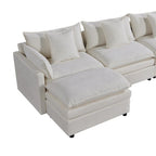 Amplio sofá seccional de chenilla en forma de U de 142.52" con cojines dobles, chaise convertible y otomanas